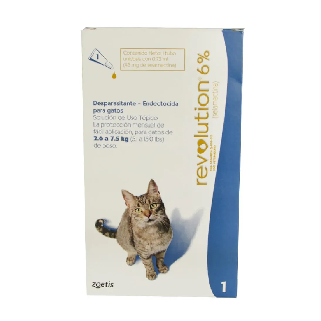 Antipulgas Revolution 6% Azul Gatos 2.6 a 7.5 kg 2